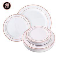 BGLROSOO 40 Pcs Plastic Plates-Fancy Rose Gold Rim Plastic Plates-Disposable Tableware Set with 20pcs Dinner Plates 10.5 inch and 20pcs Dessert Plates 7.5 inch, for Party Holiday