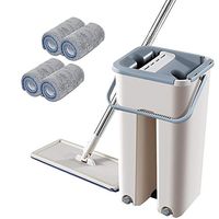 Cleaning Squeeze Hand Free Floor Mop, Microfiber Flat Mop With Bucket, With Reusable Mop Pads, Telescopic Rod