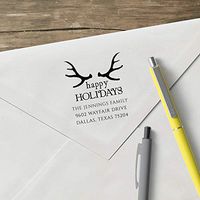 World’s Favorite Custom Address Stamp – Three Designing Women, The Antler Happy Holidays Address Stamp (CSH10002S) (Device & Design)
