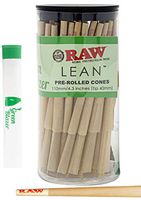 RAW Pre Rolled Cones Lean: 50 Pack - Lean Size Rolling Papers with Filter Tips - All Natural Slow Burning RAW Cone - Includes Green Blazer Doob Tube