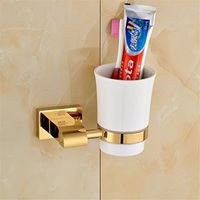 LAONA Euro-copper Golden Square Bathroom Wall is set single double bar toilet paper holder Toilet brush, Single Cup