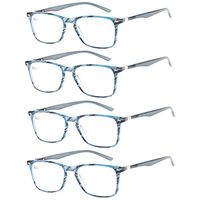 Reading Glasses set of 4 Great Value Spring Hinge Colorful Readers Men and Women Glasses for Reading (4 Blue Stripe, 4.5)