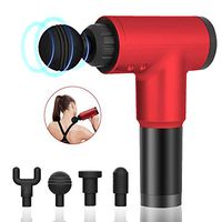Massage Gun, 6 Speeds Cordless Handheld Deep Tissue Percussion Electric,Muscle Massager,Quiet Brushless Motor, Including 4 Massage Heads(Red)