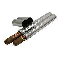 Stainless Steel Travel Cigar Case 2 Tube Storage Case Tobacco Cigarettes Holder
