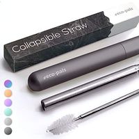 Eco-Pals | Straws Drinking Reusable Folding Straw | Stainless Steel Straw | Dishwasher Safe | +1 Straw Cleaning Brush (Charcoal)