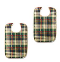 2 Medline Adult Bib Clothing Protectors - Tartan Plaid Print - Snap Closure