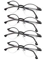 4-Pack Half-Rim Oval Round Reading Glasses with Spring Hinges Black +3.5