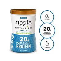 Ripple Vegan Protein Powder, Vanilla | 20g Clean Plant Based Pea Protein | Non-GMO, Non-Dairy, Soy Free, Gluten Free, Lactose Free | For Smoothies, Shakes, Workout Recovery and Meal Replacement