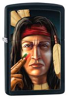 Zippo Lighter: Native American Indian Warrior - Black Matte 80229