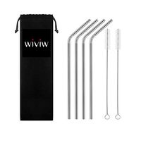 Wiviw Set of 4 Stainless Steel Drinking Straws Ultra Long 10.5 Inch Drinking Metal Straws For Tumblers Rumblers Beverage (4 Bent|2 Brushes) (4)
