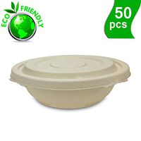 OURhome Rigides en Bagasse Biodégradables Disposable Bowls - Alternative Écologique Non Plastique - Perfect for Picnics, BBQs,and Parties (26Oz/50 Pcs)