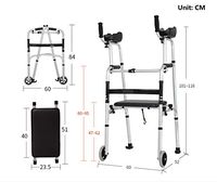 Elderly Walker Folding Front Wheeled Walker Aluminum Alloy Arms Support with 2 Button and 5" Wheels, Adjustable Height (Short, Standard, Tall People),B
