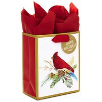 Hallmark 6" Small Holiday Gift Bag with Tissue Paper (Red Cardinal with Greenery)