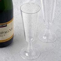 Tableclothsfactory 60 Pack 5 oz Silver Glittered Clear Champagne Flutes Cocktail Disposable Plastic Glasses