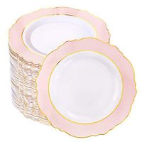 WDF 60pcs Pink Plastic Plates -Baroque Pink &Gold Disposable Dessert/Salad Plates for Upscale Parties &Wedding-Special for Bridal Shower, Mother’s Day