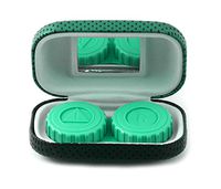 Contact Lens Case Metal w/Fabric & Mirror in Dotted Green CLC3