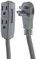 GE Indoor Office Extension Cord, Extra Long 15ft Power Cable, 3 Grounded Outlets, 3 Prong, Low-Profile Right Angle Flat Plug, 16 Gauge, UL Listed, Gray, 43026, 15',