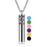INFUSEU Aromatherapy Essential Oil Diffuser Container Necklace with 18 PCS Replacement Pads for Women, Stainless Steel Bar Locket Jewelry set