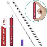 Reusable Collapsible Straw, 9.25'' Telescopic Stainless Steel Metal Straws, Portable Drinking Straws with Case for 20oz/30oz Tumbler, Perfect for Drinking Water, Coffee, Smoothie, Milkshake(Red)