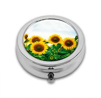 Pill Box,Field of Sunflowers with Blue Sky Pill Case for Purse Pocket Pill Organizer with 3 Compartments Silver 2.1 Inches Portable Vitamin Medicine Case Holder