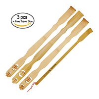 BambooMN 3 Pieces 17" Bamboo Backscratcher Knobby Massage Roller Handle Plus Free Travel Size Back Scratcher for Itching Relief, 100% Natural Bamboo, 3 Pieces
