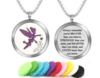GFONDINGD Aromatherapy Essential Oil Diffuser Necklace Flower Wing Fairy Pattern Stainless Steel Locket Pendant