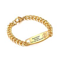 DIB Free Engraving Stainless Steel Medical Alert ID Bracelets Men Women Gold, Wrist Link Chain 8.5 inch