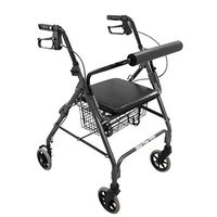 ProBasics Aluminum Rollator with 6-inch Wheels, Padded Seat and Backrest, Height Adjustable Handles, Folds for Storage & Transport, 300 Pound Weight Capacity, Black