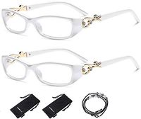 VVDQELLA Magnivision Reading Glasses Women Slim Cord Clear Bling in Metal Trim Fashionable 3.5 Diamond 2 Pair Readers Teading Glasses Rhinestone Crystal Vision