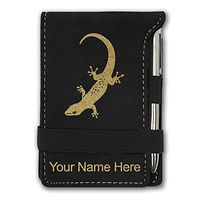 Mini Notepad, Gecko, Personalized Engraving Included (Black with Gold)