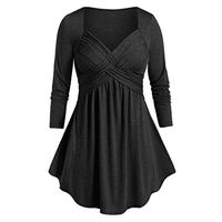 Coupondeal Women Casual Plus Size Marled Sweetheart Collar Space Tunic Flare T Shirt Tops(Black,XXXXXL)