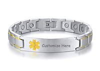 XUANPAI Personalized Custom Engraving Stainless Steel ID Identity Magnet Therapy Medical Alert ID Bracelet(Sliver+Yellow)