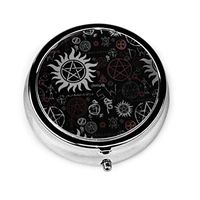 GRTING Supernatural Symbols Black Pill Box Portable Pill Organizer Case Small Medicine Case Excellent Travel Case Holder for Purse Or Pocket