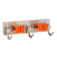 Mop Broom Holder, Stainless Steel Bathroom Kitchen 3M Self Adhesive Rack, Home Organizer Tools Style:2 Holders with 3 hooks