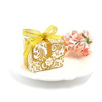 Colorful Sunlight Wedding Candy Box Creative Gold/Silver Favor Box Popular Wedding Party Gift Sugar Bags Paper Goodies Boxes with Ribbon,Gold,100PCS,7x5x5.3cm