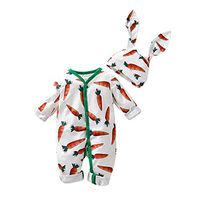 Tomppy Newborn Baby Boy Girls Clothes Set Carrot Print Romper Jumpsuits Rabbit Ears Hat Infant Costume Outfits White