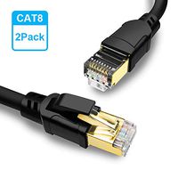 CAT8 Ethernet Cable, High Speed 40Gbps 2000MHz SFTP Internet Network LAN Wire Cables with Gold Plated RJ45 Connector for Router, Modem, PC, Switches, Hub, Laptop (3ft/1m, Black-2PACK)