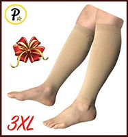 Presadee Wide Shin Calf Big Tall Super Size 20-30 mmHg Medical Compression Energize Leg Fatigue Circulation Support Sleeve (Beige, 3XL)