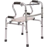 ECHOV Walking Mobility Aid Portable Bath Chair, Lightweight Folding Walker, Disabled, Fracture Walking Aid, Can Bear 100kg, Toilet Handrail,Detachable Seat (Color : Silver, Size : 72-84cm)