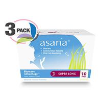 Asana Super Long Overnight Sanitary Pads with Wings for Women – Unscented, Latex Free, Chemical Free, Naturally Helps Prevent Odor Caused from Yeast Candida – 10 Count - Pack of 3