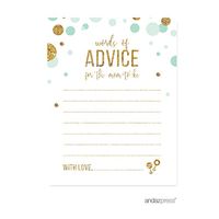 Andaz Press Mint Green Gold Glitter Boy Baby Shower Party Collection, Games, Activities, Decorations, Advice for Mom Cards, 20-Pack