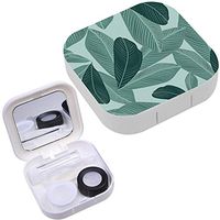 Portable Contact Lens Case Box Travel Kit Mirror + Bottle + Tweezers Container Holder [ Tropical Jungle Leaves ]