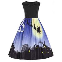 DayToy Vintage Dresses for Women Festival Evening Prom Floral Sleeveless Halloween Christmas Swing Dress Blue
