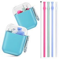 Reusable Collapsible Straws Folding Silicone Straws Food-Grade Drinking Straws - 2 Sets(4 Straws) (Blue)