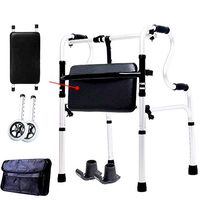 Nurth Rollator Walkers Aluminum Alloy for Seniors with Seat Folding Slides Rolling Ultra Walker with 5-Inch and Hand Grip, Adjustable Lightweight Travel Walker
