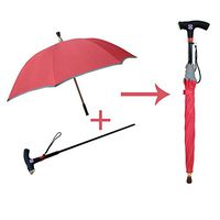 cane Multifunctional Walking Stick Umbrella with LED Light Alarm Function Separable Type 7 Bone Structures for Elder Walking HOJZ,Red
