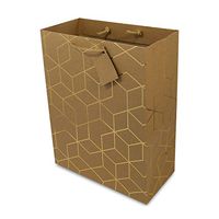 10x5x13x5" Geometric Pattern Kraft 12 Gift Bags with Jute Handles and Hang Tag Shopping Bag or Gift Bag for Birthdays, Baby Showers, Party Favors and Any Occasion (Large)