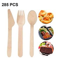 YCKZZR Disposable Wooden Cutlery Set 90x Forks 90x Knives 105x Spoons 100% Biodegradable Compostable Recyclable Tableware for Parties, Home Use, BBQ, Camping