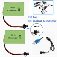 3.7V 600mAh Rechargeable Battery for RC Robot Dinosaur K9 Electronic Remote Robot Smart Toy 2 Pack with Charging Cable and 5 in 1 Charging Line