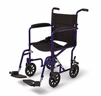 Medline Aluminum Transport Chair with Wheels, Blue, 8 inch